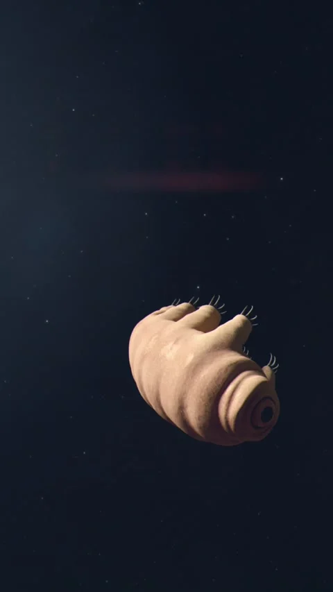 Vertical Shot of a Single Tardigrade Floating in the Cold Depths of Space Stock Footage 292213775