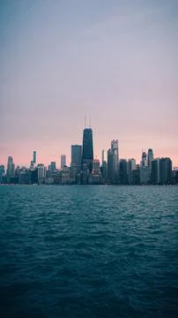Vertical shot of the skyline in the Loop community area of Chicago, Illinois, US Stock Photos