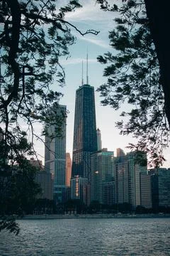 Vertical shot of the skyscrapers in the Loop community area of Chicago, Illinois Stock Photos