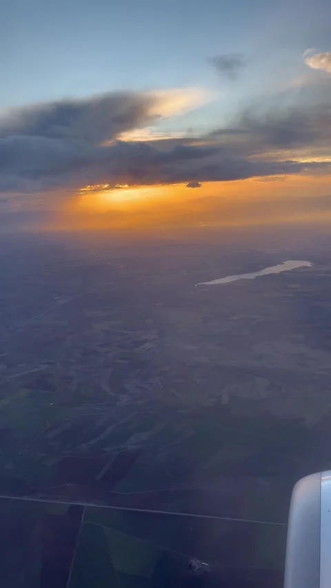 Vertical shot of sunset over Turkey view from plane window with motor Stock Footage 277289437