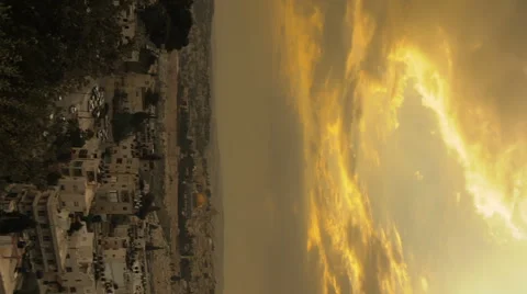 Vertical shot of Sunset time-lapse from the BYU Jerusalem center. Stock Footage 54336859