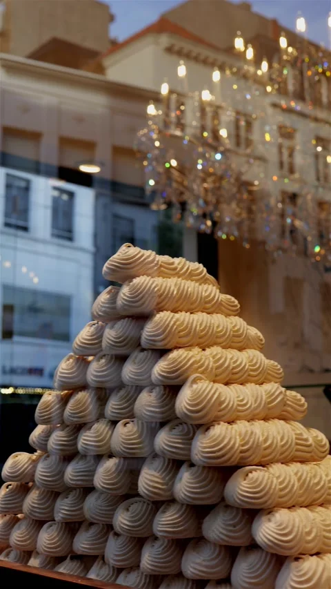 Vertical shot of sweets on display in traditional bakery 動画素材 222073695