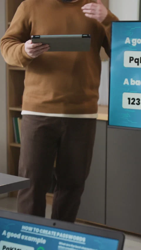 Vertical Shot of Teacher Explaining Safe Passwords in Computer Class Stock Footage 333754548