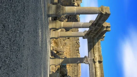 Vertical shot of Time-lapse of a stone ruins at Korazim, Israel. Stock Footage 54155121