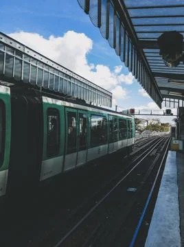 Vertical shot of a train in the train station in Paris, France Stock Photos