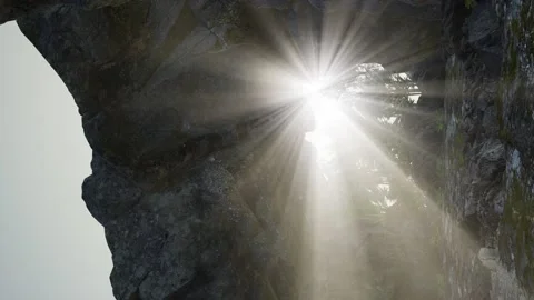 Vertical shot of tropical cave at sunset Stock Footage 134679309