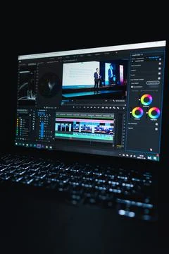 Vertical shot of a video editing process on a computer screen Stock Photos