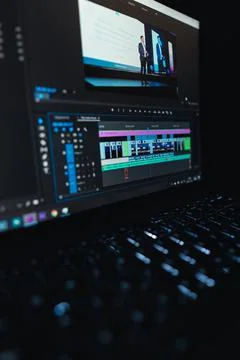 Vertical shot of a video editing process on a computer screen Stock Photos