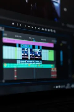 Vertical shot of a video editing process on a computer screen Stock Photos