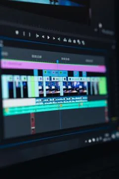 Vertical shot of a video editing process on a computer screen Stock Photos