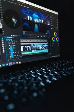 Vertical shot of a video editing process on a computer screen Stock Photos