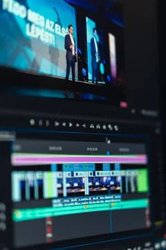 Vertical shot of a video editing process on a computer screen Stock Photos
