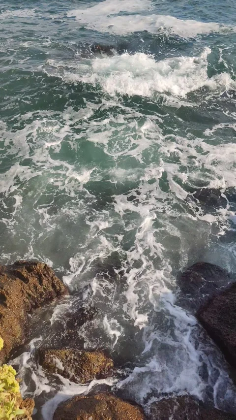 Vertical Shot of Waves Crashing – Dynamic Ocean Scene at the Black Sea Stock-Footage 296745669