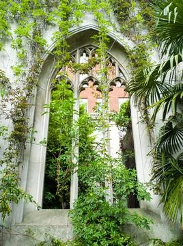Vertical shot of a window inside the Val de Grasse church in Paris Foto stock