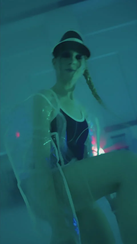 Vertical shot.slender model poses for camera in studio. Stock Footage 304127664