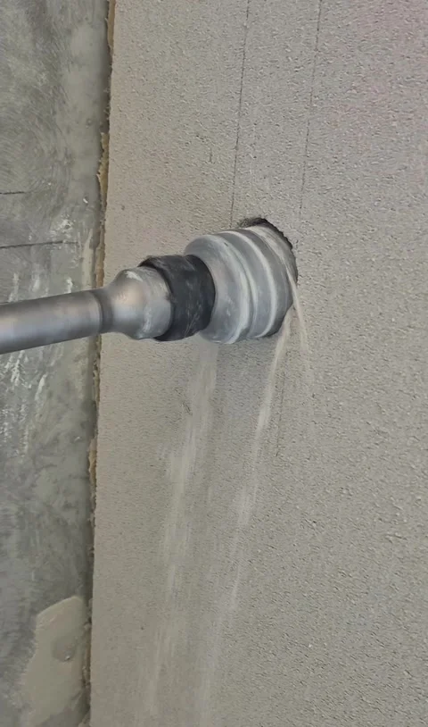 Vertical - Side close up of core drill boring concrete pylon Vídeo Stock 343412944