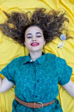 Vertical side profile top above high angle photo beautiful she her lady lying Stock Photos