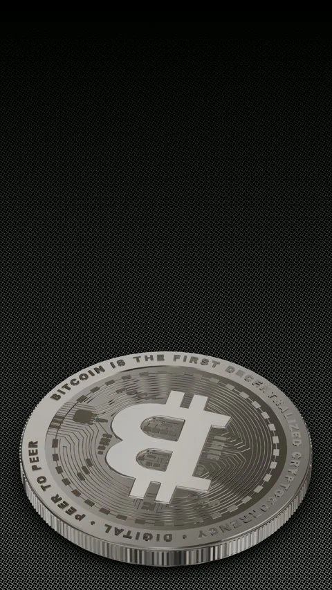 Vertical Silver Bitcoin Rotating Flat Surface Motion 스톡 동영상 342707854