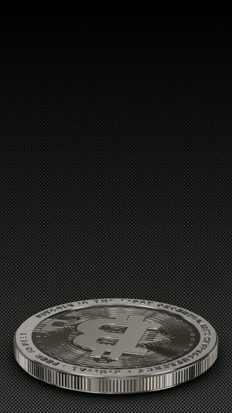 Vertical Silver Bitcoin Spinning Flat Table View Loop 스톡 동영상 342707843