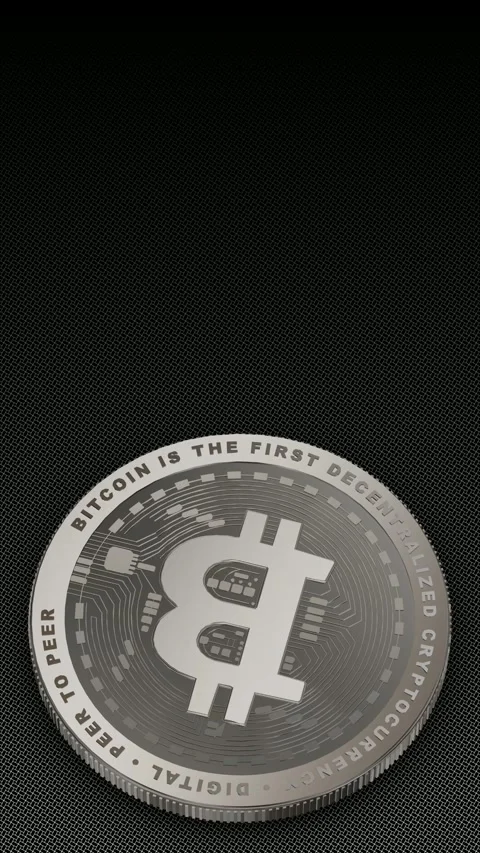 Vertical Silver Bitcoin Spinning Front View Loop Graphic 스톡 동영상 342707824