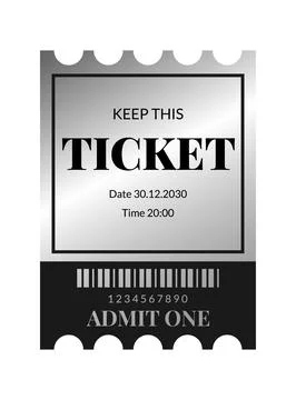 Vertical silver ticket template design. Cinema, theater, casino, concert, o.. Stock Illustration