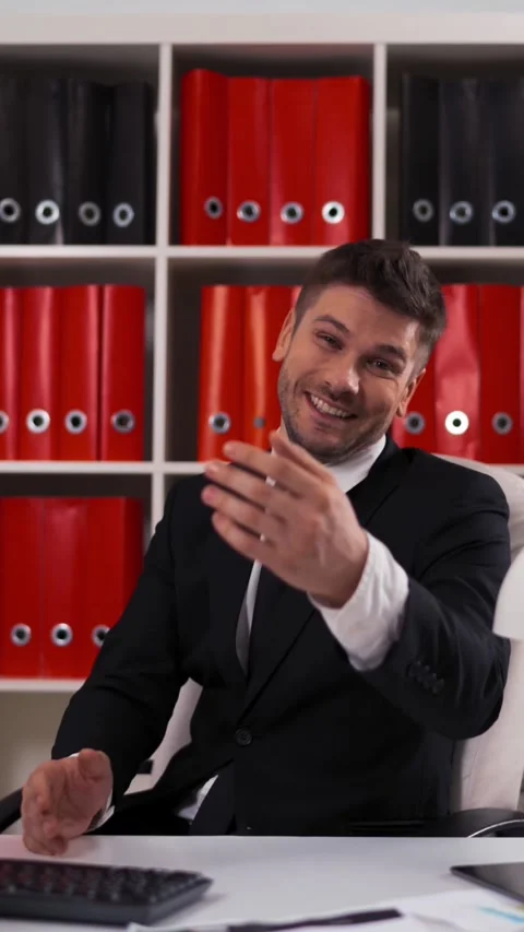 Vertical of Single businessman clapping in modern office Stock Footage 305512396