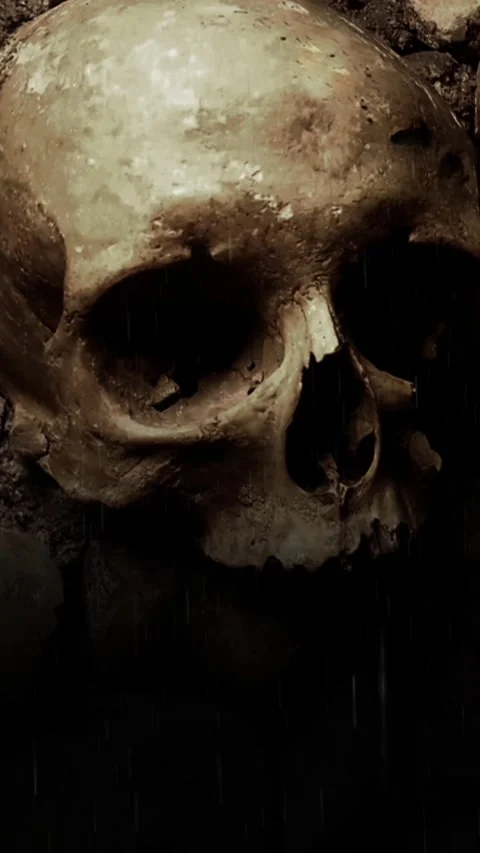 Vertical Skull Wall with Rain and Lightning 4K Loop Stock Footage 275617852