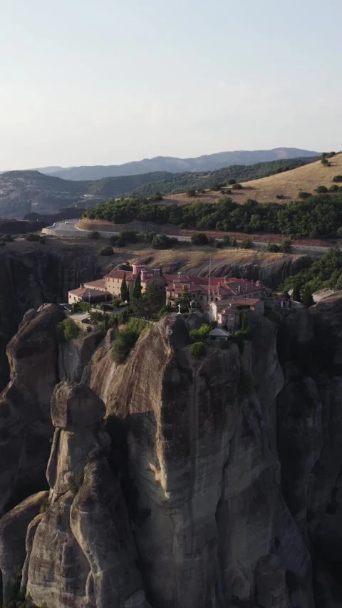 Vertical Slow Aerial of Saint Stephen Monastery, Meteora Greece Stock Footage 322209363