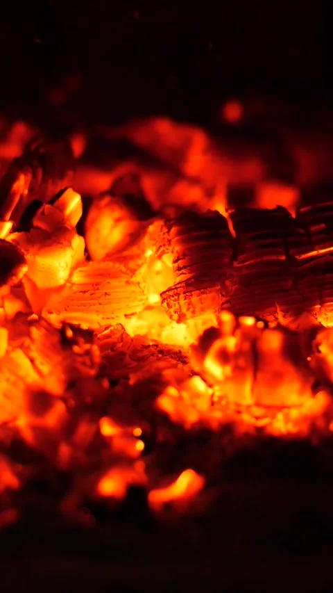 Vertical Slow Motion of Glowing Embers with Ash Flying in the Air - Smoldering C Stock Footage 326665984