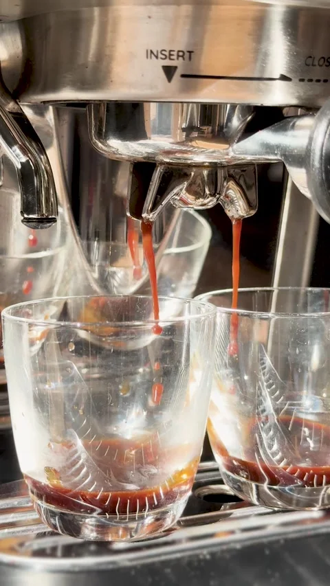 Vertical slow-motion of making Espresso in two glasses 库存影片 300298715