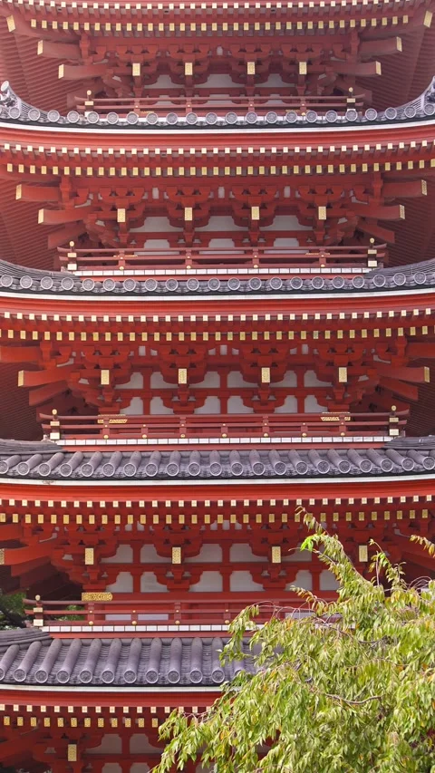 Vertical slow motion of red pagoda at traditional Japanese temple Stock Footage 327862768