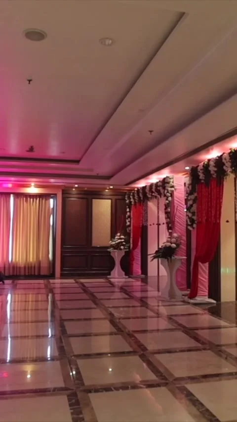 Vertical Slow Motion Shot of Indian Wedding Venue Decoration in India Stock Footage 331559462