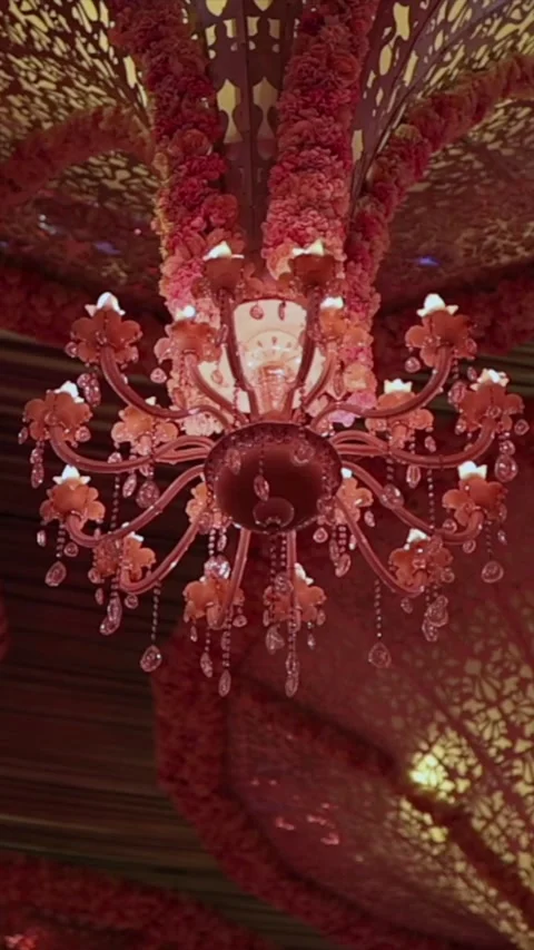 Vertical Slow Motion Shot of Indian Wedding Venue Decoration in India Stock Footage 331559469