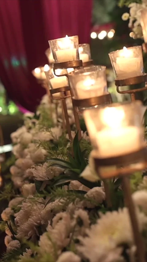 Vertical Slow Motion Shot of Indian Wedding Venue Decoration in India Video stock 331559490