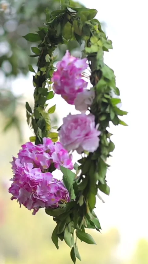 Vertical Slow Motion Shot of Indian Wedding Venue Decoration in India Stock-Footage 331559547