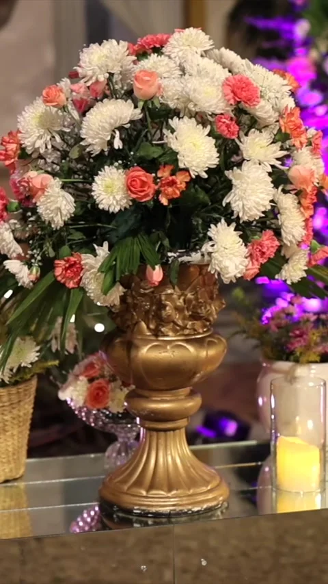 Vertical Slow Motion Shot of Indian Wedding Venue Decoration in India Video stock 331559567