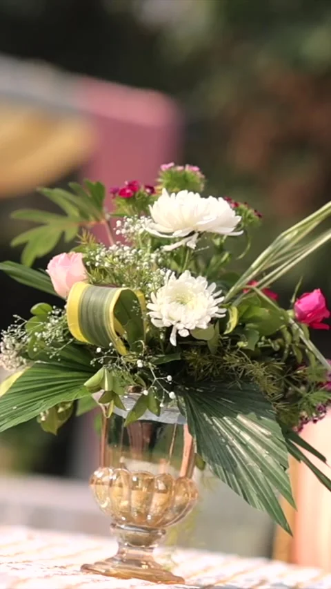 Vertical Slow Motion Shot of Indian Wedding Venue Decoration in India 库存影片 331559581