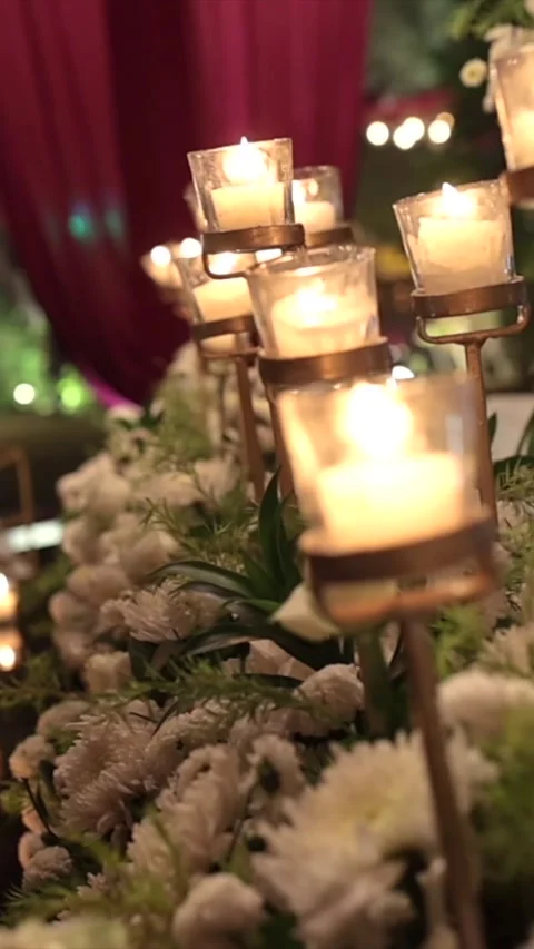 Vertical Slow Motion Shot of Indian Wedding Venue Decoration in India 스톡 동영상 331559597