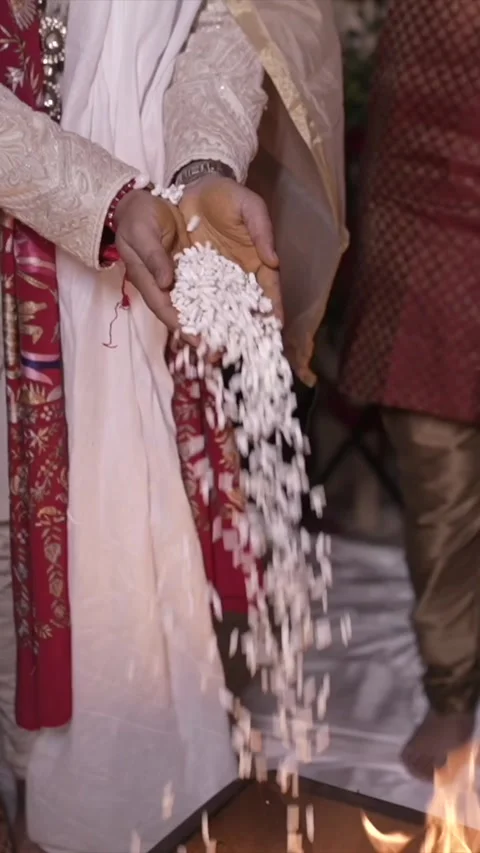 Vertical Slow Motion Shot of Indian Wedding Rituals Ceremony Stock Footage 331560313