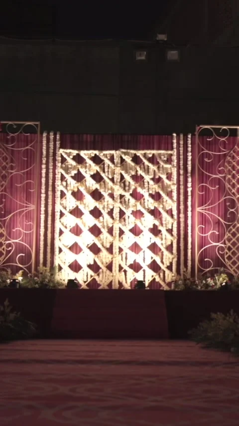 Vertical Slow Motion Shot of Indian Wedding Venue Decoration in India Stock Footage 335736453
