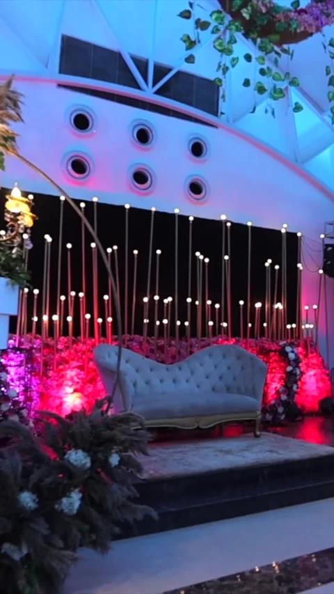 Vertical Slow Motion Shot of Indian Wedding Venue Decoration in India Stock-Footage 335736474