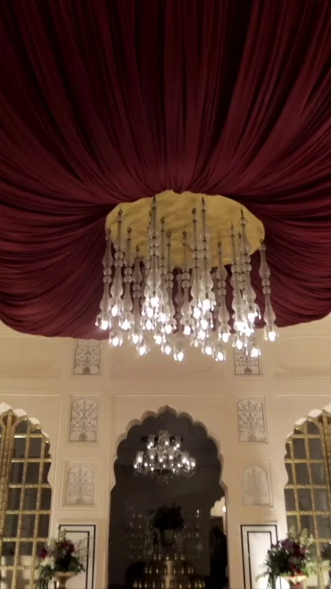 Vertical Slow Motion Shot of Indian Wedding Venue Decoration in India 動画素材 336843372