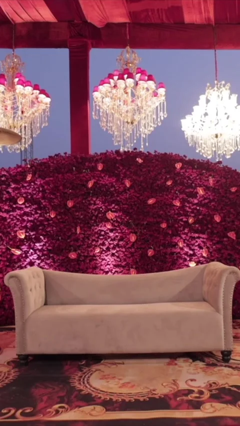 Vertical Slow Motion Shot of Indian Wedding Venue Decoration in India Видео 336843409
