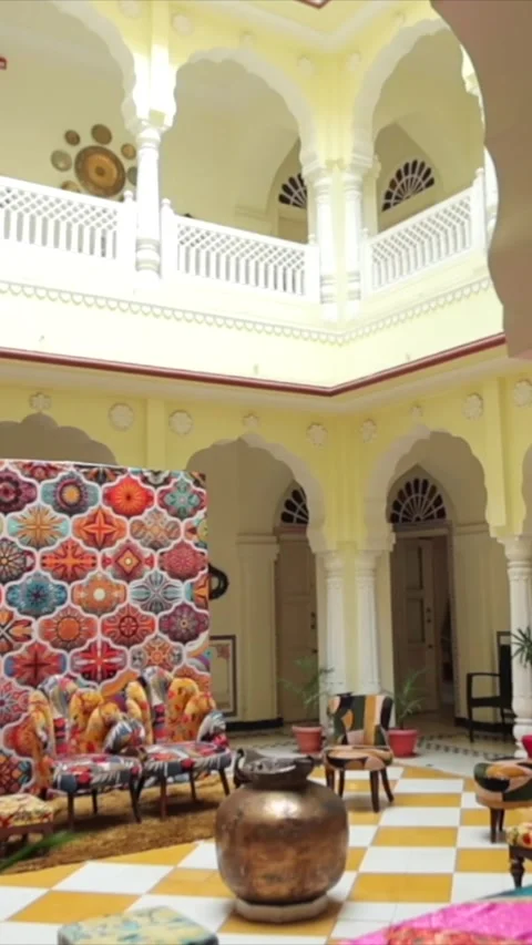 Vertical Slow Motion Shot of Indian Wedding Venue Decoration in India Видео 337405279