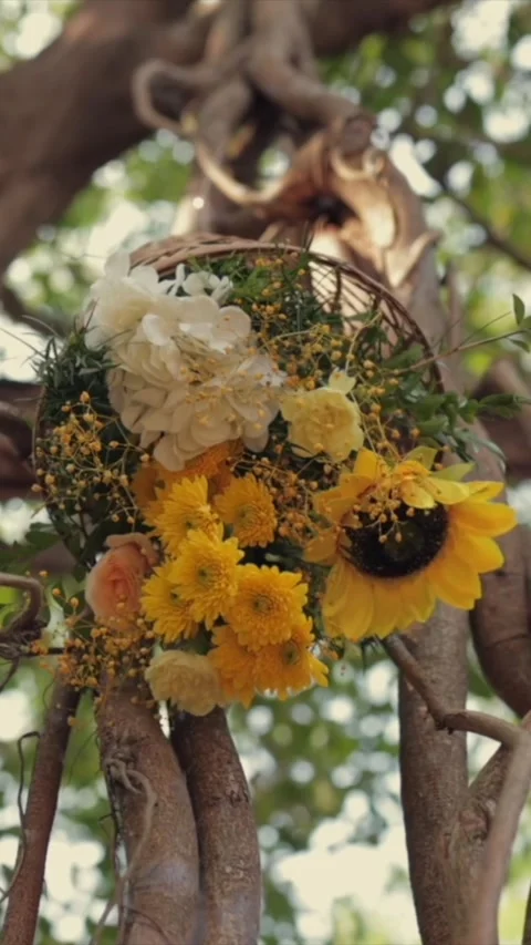 Vertical Slow Motion Shot of Indian Wedding Venue Decoration in India Video stock 337405314