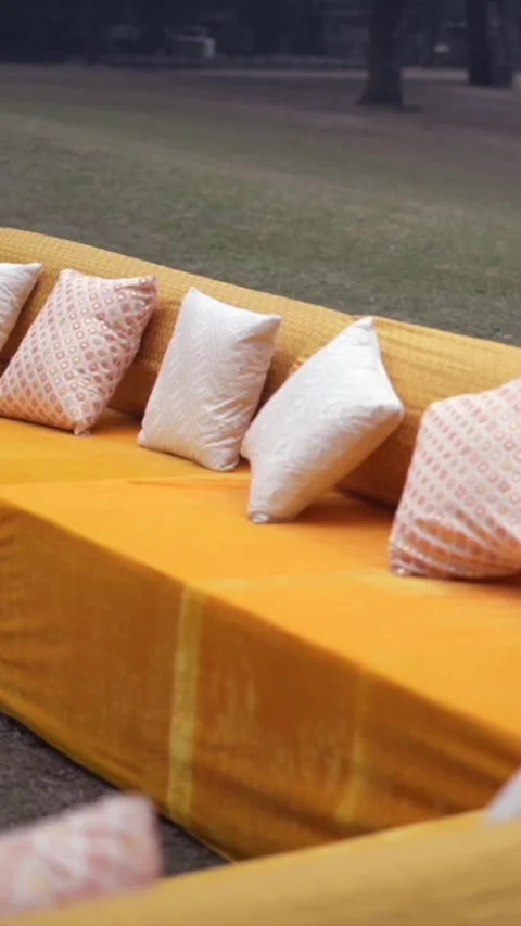 Vertical Slow Motion Shot of Indian Wedding Venue Decoration in India Видео 337405338