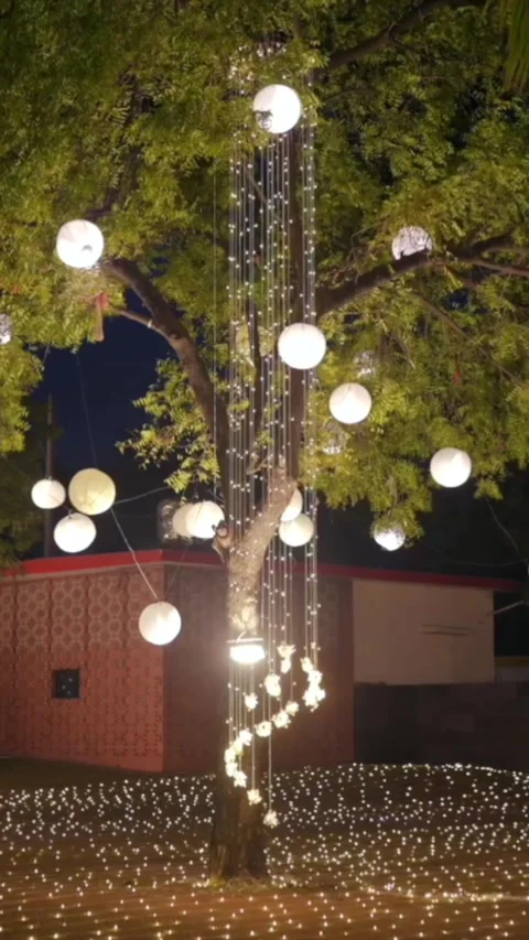 Vertical Slow Motion Shot of Indian Wedding Venue Decoration in India Видео 337405386