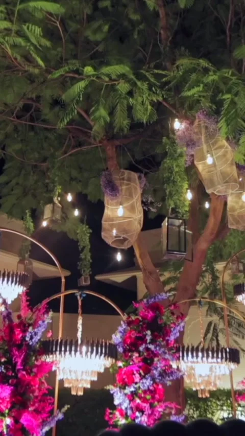 Vertical Slow Motion Shot of Indian Wedding Venue Decoration in India Video stock 337405669