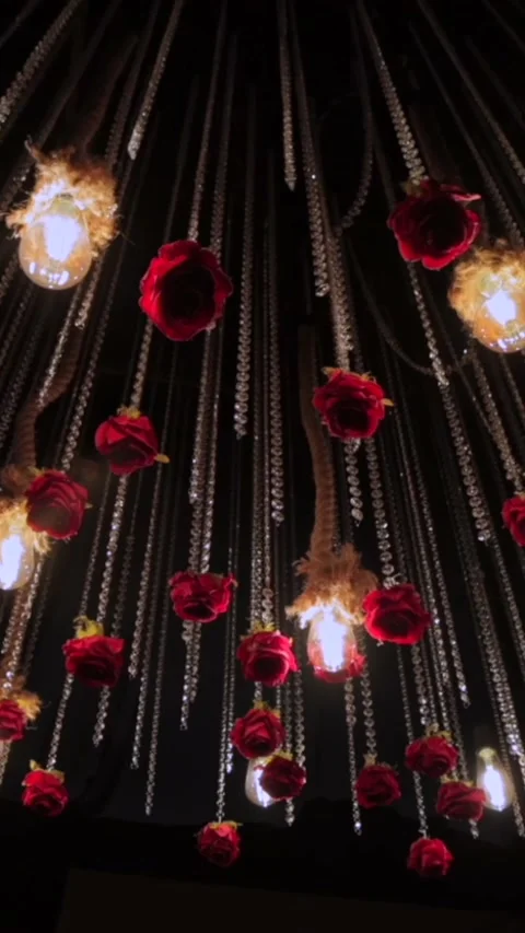 Vertical Slow Motion Shot of Indian Wedding Venue Decoration in India Stock Footage 337405698