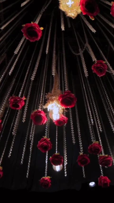 Vertical Slow Motion Shot of Indian Wedding Venue Decoration in India 動画素材 337405700